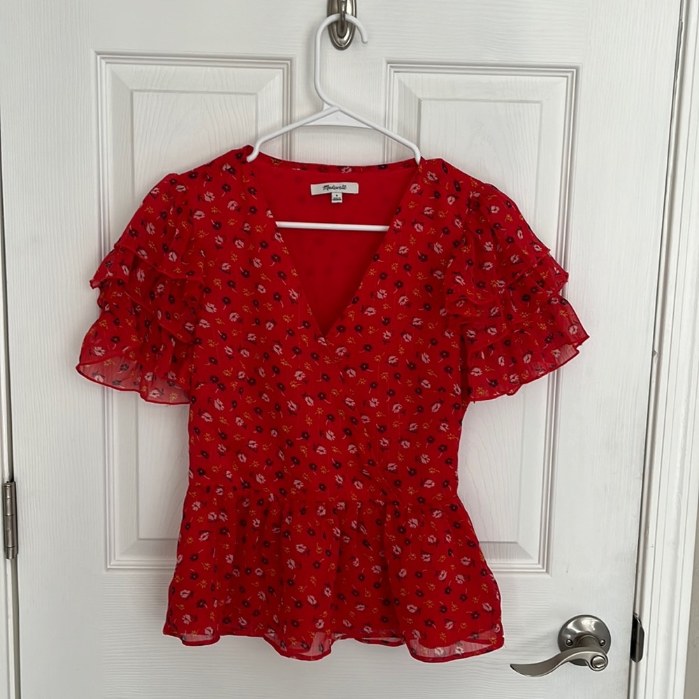 Madewell Red Floral Blouse